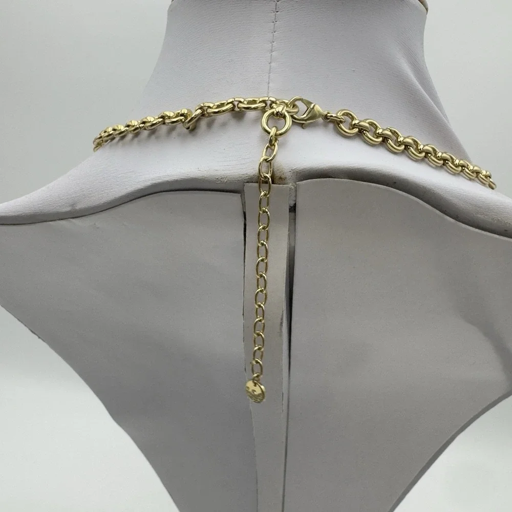 TALBOTS FAUX TORTOISE GOLD TONE LINK NECKLACE LONG CHUNKY 34